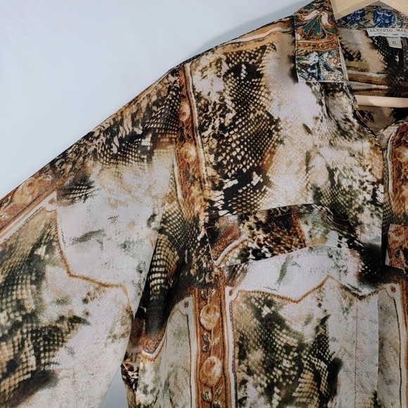 ALBERTO MAKALI Woman Mix Prints Button Up Long Sleeve Blouse Sz XL Boho Fall - Picture 4 of 11
